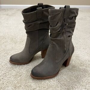Ugg Australia Dayton Slouchy Gray Leather Mid Calf Heeled Boots Size 5 “NEW”,